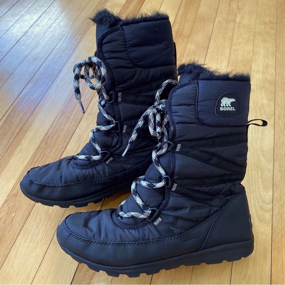Sorel Whitney Tall Lace II Boots Womens Size 10.5 Black NL3085-010 Puffer